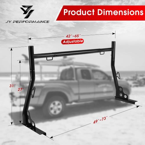JY PERFORMANCE Truck Ladder Racks 800Ibs Capacity Extendable Pick-up Truck Bed Ladder Rack, Universal Heavy Duty (NO Drilling)