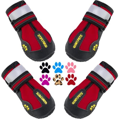 QUMY Dog Shoes for Large Dogs, Medium Dog Boots & Paw Protectors for Winter Snowy Day, Summer Hot Pavement, Water-Resistant in Rainy Weather, Outdoor Walking, Indoor Hardfloors Skid-Resistant Sole
