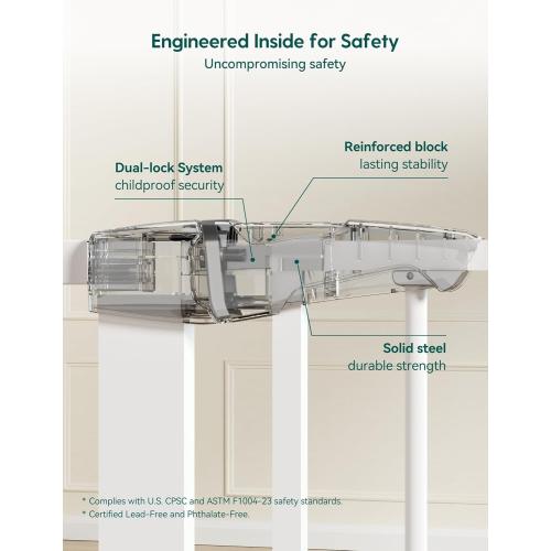 BABELIO 36 Tall Dog Gate PressGuard C5, 26-40 Wide Auto Close Baby Gate, Pressure Mounted Metal Pet Gate, Easy Install No Drilling, No Tools Needed, with Wall Protectors and Extension Kits, White