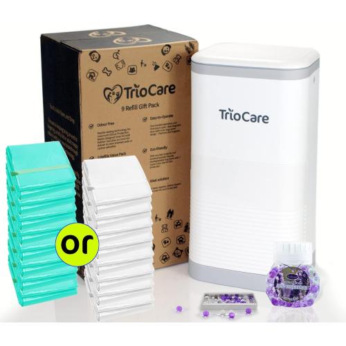 Odor Locking Blocking Control Diaper Pail White | Over 12 Months Refill Bag Supply 5292 Count | Lavender Scent Value Gift Set | Modern Design Baby Senior Adult Pet Waste Disposal Dignity Bin