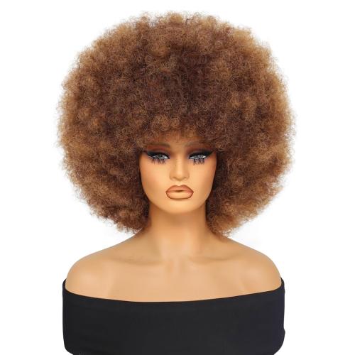 Afro Wig 14Inch Afro Wigs for Black Women 70s Mixed Brown Afro Kinky Curly Wig Bouncy Huge Fluffy Puff Wigs Synthetic Hair for Cosplay Daily and Party (Mixed Brown)