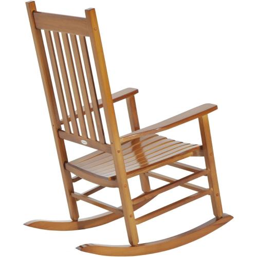 PatioJoy Outdoor Rocking Chair, Patio Wooden Rocking Chair with Smooth Armrests, High Back for Garden, Balcony, Porch, Supports Up to 353 lbs, Hazel