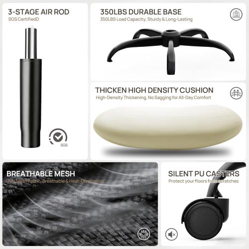 Mimoglad Ergonomic Office Chair - BIFMA Certified, Flip-up Armrests Adjustable Lumbar Support - Space-Saving Task Chair for Business/Team Office & Home (