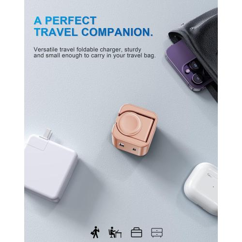 36W for Apple Charging Block with Built-in Watch Charger, Foldable PD Fast Charger Block for iPhone, Dual Ports Wall Charger Compatible with Apple Watch iPhone AirPods(Rose Gold)