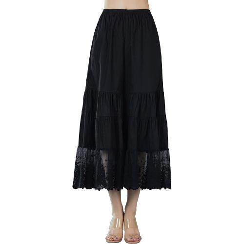 BEAUTELICATE Women Medium Cotton Batiste Culotte Slip Pettipants Lace Trim Vintage Wide Leg Half Slip
