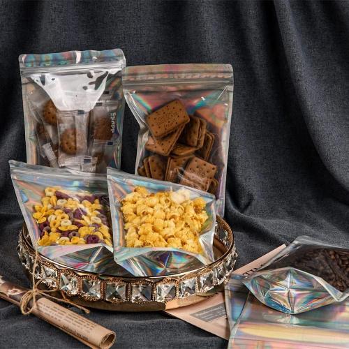 NPLUX 50 Pack Holographic Mylar Bags with Window, 6x9 in Stand Up Pouches