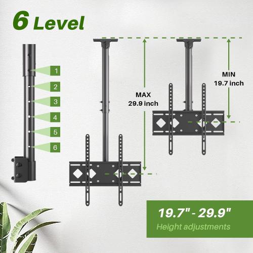 Size 24-65 Ceiling TV Mount Flip Down, Heavy Duty Hanging TV Mount Fits Most 24-65 inch LED, LCD, OLED, Plasma Flat Screen TVs - Adjustable Height 360° Rotation Tilting Swiveling Outdoor Gazebo tv Mount