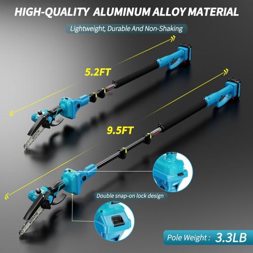 2-in-1 6 In Mini Chainsaw & Electric Pole Saw, Electric Pole Saws for Tree Trimming, 21V Cordless Battery Chainsaw Powered with 2 Batteries, Lightweight Tree Trimming Tool for Small Branches