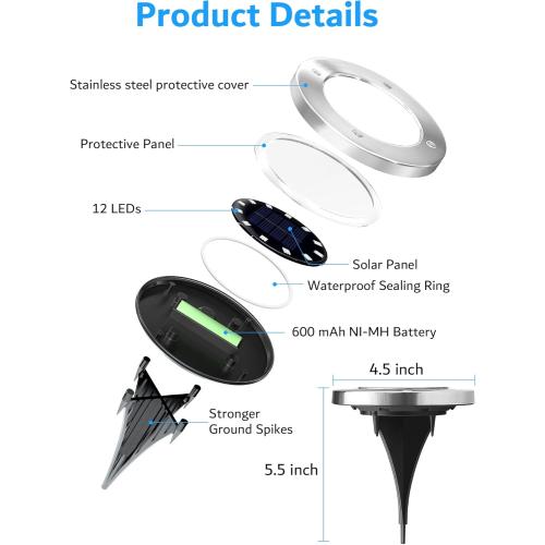 Biling Solar Ground Lights Outdoor 8 Packs, Flat Bright 12 LEDs Solar Lights Outdoor Waterproof for Yard Walkway Garden Driveway (Warm White)