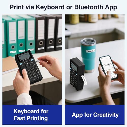 SUPVAN E11 Bluetooth Label Maker Machine with 4 Tapes, Support Keyboard & App with 30  Fonts and 660  Icons, Rechargeable Inkless Labeler for Home, Kitchen, Office, School, Organization, Black