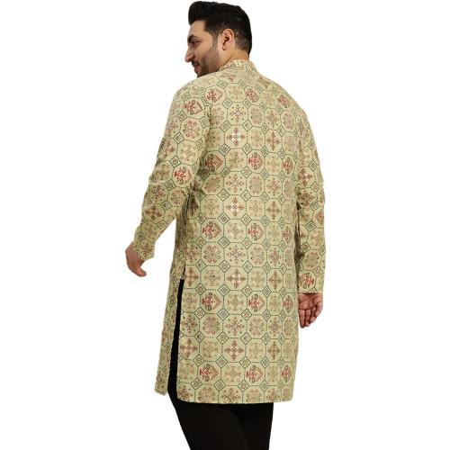 Size 54 Sojanya Plus (Since 1958), Men's Cotton Linen Yellow and Multi Printed Only Long Kurta