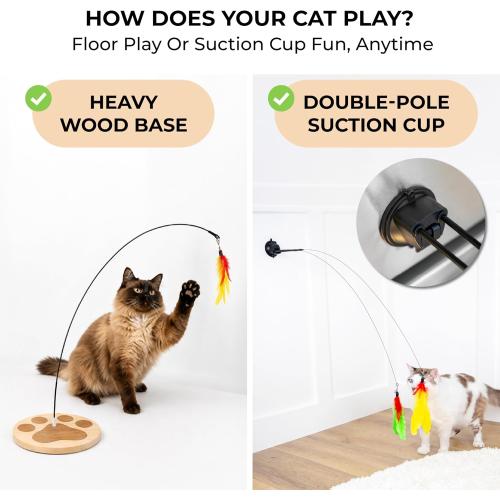 Cat Toys for Indoor Cats, Interactive Cat Toy Wand, Kitten Stuff, 18 Lures | Heavy Stable Base Prevents Toppling, Dual Suction Cup For Extra Play Options, Trigger natural feline hunting instincts today