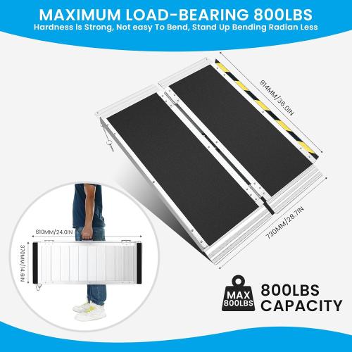 Wheelchair ramp 3FT, Lightweight, Foldable and Portable, can be Used for Wheelchair ramps, Motorcycle ramps, Stair Step ramps, and Boarding and alighting ramps