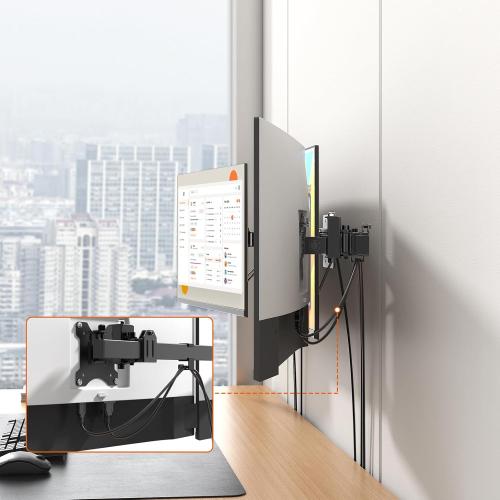 Triple Monitor Wall-Mount for 17-32 Screens - Adjustable Heavy Duty Three Wall Monitor Mount with Cable Management, Space-saving,Tilt, Swivel, Rotation, VESA 75/100 mm, Max 15.4lbs per Screen, Black