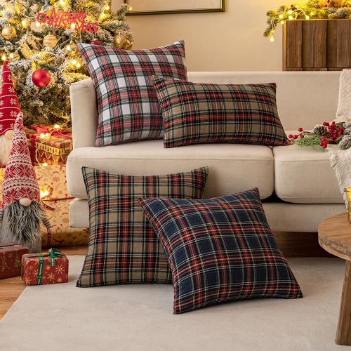 MIULEE Christmas Set of 2 Scottish Tartan Plaid Throw Pillow Covers Farmhouse Classic Decorative Outdoor Square Cushion Cases for Decor Sofa Couch 20x20 Inch, Blue