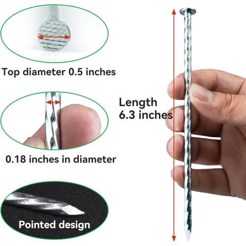 6.3-Inch Galvanized Heavy-Duty Landscape Stakes, (150-PACK) Spiral Metal Turf Spikes for Artificial Grass, Paver Edging, Weed Barrier, Securing Fences and More