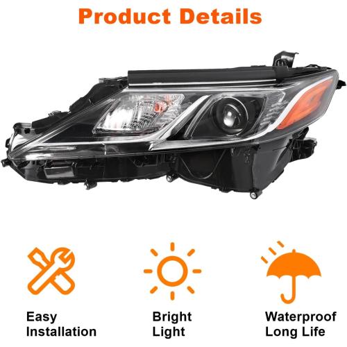 LED Projector Headlight Headlamp Compatible with 2018 2019 2020 2021 2022 Toyota Camry L LE SE DOT/SAE-Certified Replace for TO2502255 (Left Driver Side)