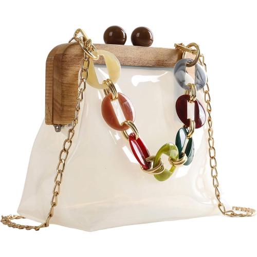 YIFEI YUSHINY Women Transparent PVC Plastic Handbag Crossbody Durable Evening Bag with Removable Acrylic Curb Shoulder Strap