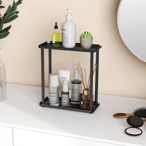 2-Tier Bathroom Countertop Organizer Sink Counter Shelf for Vanity Storage, Makeup Tray for Perfume Skincare Bedroom Kitchen, Black