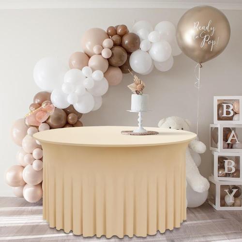 2 Pack Champagne Round Spandex Tablecloth 60 Inch, Wrinkle Free Stretch 120 Inch Round Fitted 5ft Tables, Ruffle Skirt Table Covers for Wedding Party Banquet