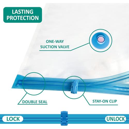 6 Jumbo Vacuum Storage Bags, Space Saver Bags Compression Storage Bags for Comforters and Blankets, Vacuum Sealer Bags for Clothes Storage, Hand Pump Included