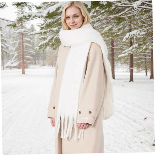 White Scarf 15 X 91 Large Soft Winter Scarf For Women Thicken Warm Scarves With Tassel Elegant Fluffy Scarves Blanket Classic Neck Scarf For Women Girls Cold Weather,Winter Scarf