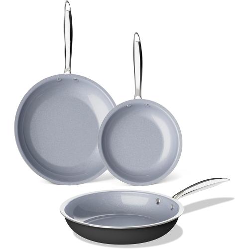 Non Stick Frying Pans Set,  Pan Skillet Set Non Toxic,  Nonstick Frying Pan,  Dishwasher & Oven Safe, PFAS & PTFE & PFOA Free, Grey