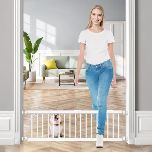 Dog Gate - 18-45 Adjustable Extra Wide Metal Baby Gate to Step Over, 10 Tall Small Pet Gate with 3 Extension Kits, Pressure Mounted for Doorways & Stairs