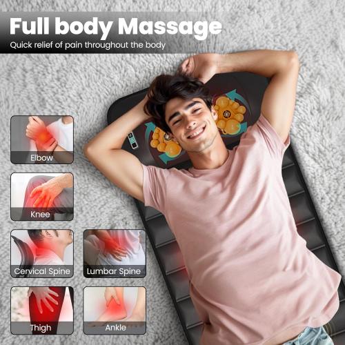 Massage Mat, Detachable Neck Massager, Full Body Vibration Heating, Massage Pad with 10 Vibrating Motors and 9 Speed Settings for Home Office Use, Gift for Men Women Parents Christmas,Black