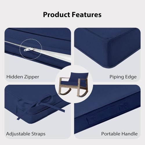Outdoor Chair Cushions Patio Furniture Cushions with Removable Cover, Outdoor Deep Seat Cushion Set with Ties and Handle, Waterproof Outdoor Cushions for Chair Sofa Couch, Navy