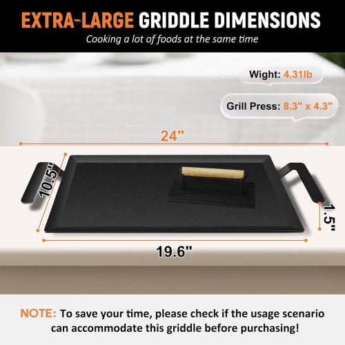 Universal Large Carbon Steel Griddle for Outdoor Gas Grill, Induction, Gas/Electric Stove, and Oven, Double Burner Griddle Comes with Grill Press, Pre-seasoned Nitride Coating Process