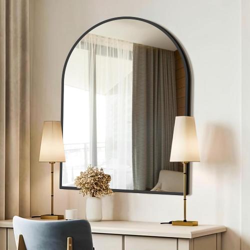FICTOR 30 x 40 Arched Bathroom Vanity Mirror for Over Sink, Black | Anti-Rust Metal Framed, HD Tempered Shatter-Proof Glass, Modern Wall Mirror for Entryway, Living Room, Bedroom