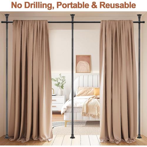 Room Divider Curtain Rod - No Drilling Tension Rod Room Dividers for Space Partitions, 4-10ft (H) 28-114 inch(W) Adjustable Heavy Duty Floor to Ceiling Wall Divider for Room Separation Matte Black