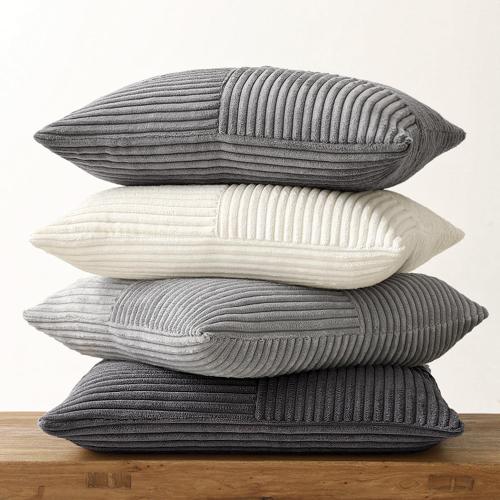 MIULEE Neutral Grey Decorative Throw Pillow Covers 18x18 Inch Set of 4 Modern Farmhouse Corduroy Cushion Cases Striped Patchwork Pillow Cases for Couch Sofa Bedroom Home Decor