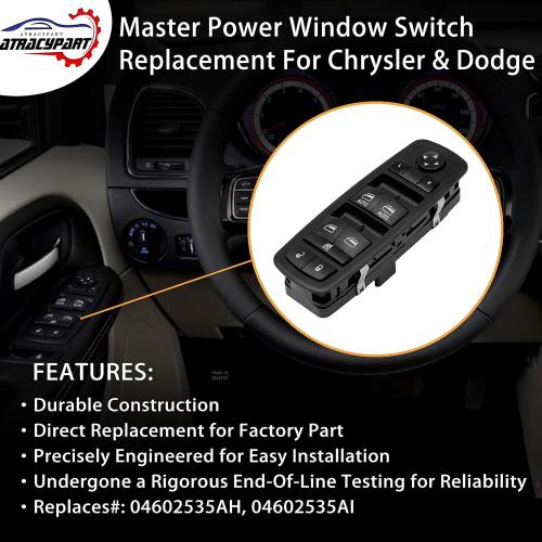 Master Power Window Switch | 3 PINS   0 PINS Check Required | Replacement for 2010 – 2011 Chrysler Town & Country Dodge Grand Caravan | Replaces# 04602535AH, 04602535AI