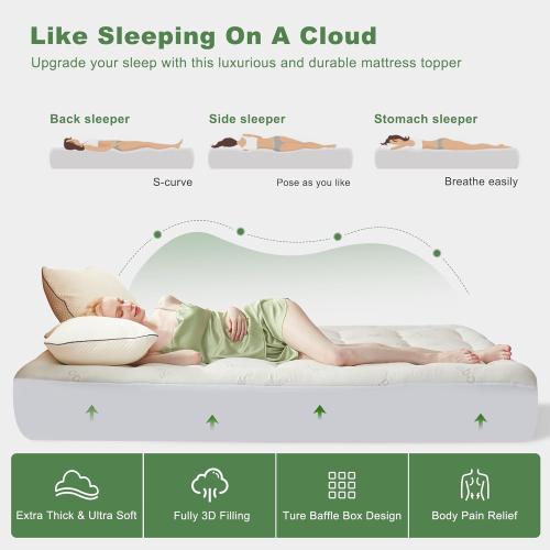 Size Twin Color Beige BEDLORE Twin Mattress Topper Viscose Derived from Bamboo, Thick Pillow Top Mattress Pad with Stretchable Pockets for 6-15 inches Mattress, Soft Breathable Mattress Topper for Back Pain Relief