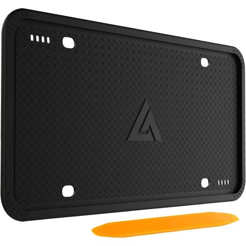 Aujen Silicone License Plate Frames Black, 1 Pack Car License Plate Frame, Universal US Car Black License Plate Holders Brackets Rust-Proof, Rattle-Proof, Weather-Proof Car Accessories(Black)
