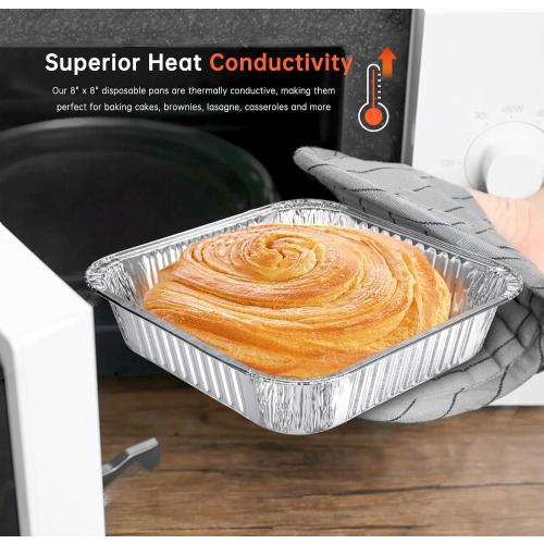 Aluminum Pans 8x8-50 Pack Disposable Baking Pans, 8 Inch Square Tin Foil Pans, Aluminum Roasting Trays for Holiday Cooking, Heating and Baking, Christmas, Parties Meal Prep & Storage