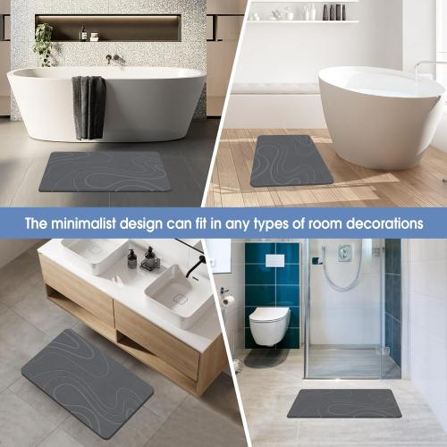 White Stone Bath Mat Diatomaceous Earth Shower Mat Non-Slip Super Absorbent Diatomite Stone Bath Mats for Bathroom Floor Quick Drying Natural Easy to Clean