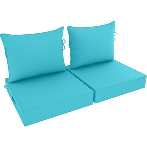 Outdoor Chair Cushion, 24 x 24 Inch Waterproof Deep Seat Patio Cushions Set of 2, Loveseat Cushions for Outdoor Furniture, 4 Thick Patio Furniture Cushion with Handle Straps, Lake Blue