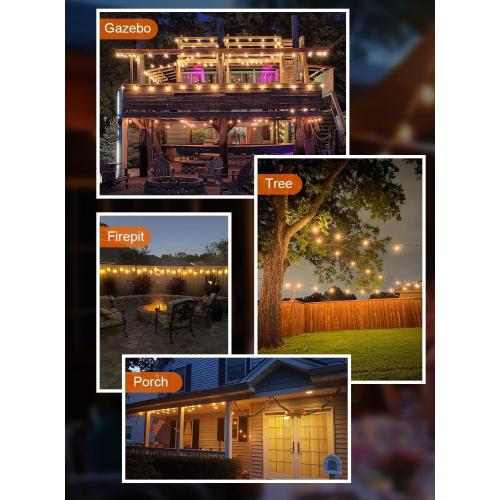 Outdoor String Lights, ST38 Bulbs Shatterproof Patio Lights, Waterproof Dimmable Outside Hanging Light, Connectable LED Outdoor Lights for Backyard, Porch, Party, Garden, Home Decor