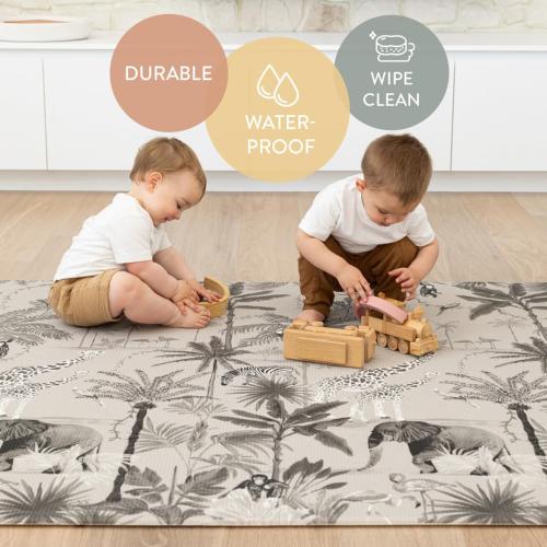 Baby Play Mat for Infants | One-Piece Reversible Foam Floor Mat | Large | Eco-Friendly | Extra Soft | Thick | Non-Toxic | Toddlers | Kids (Boho Desert/Charcoal Animal Jungle)