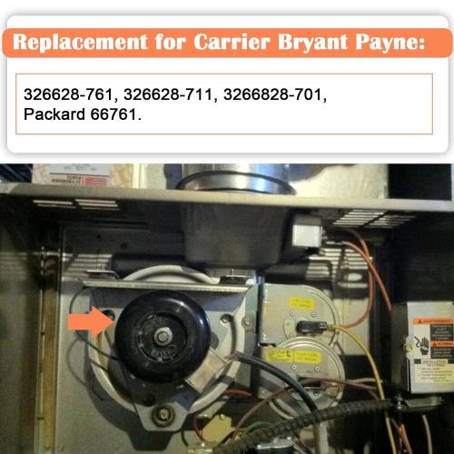 Hiorucet 326628-761 Inducer Motor Kits, Furnace Draft Inducer Motor Assembly Parts for Carrier Bryant Payne 326628-761 326628-711 3266828-701, Packard 66761 with Blower Wheel, Mounting Bracket, Gasket