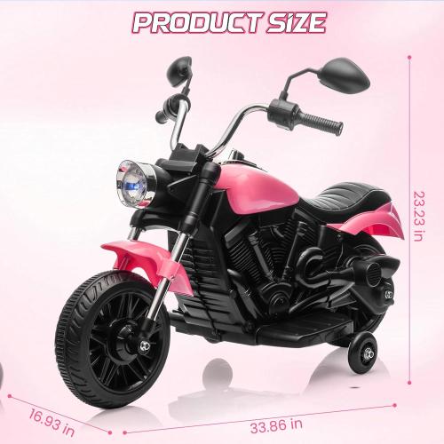 Kids Motorcycle, 12V Battery Powered Electric Motorcycle, 3-Wheel Ride On Motorcycle w/Training Wheels, Reverse, Headlight, Horn, Music, Ride On Toy for Kids Toddler Boys Girls Ages 3-5 Years (Pink