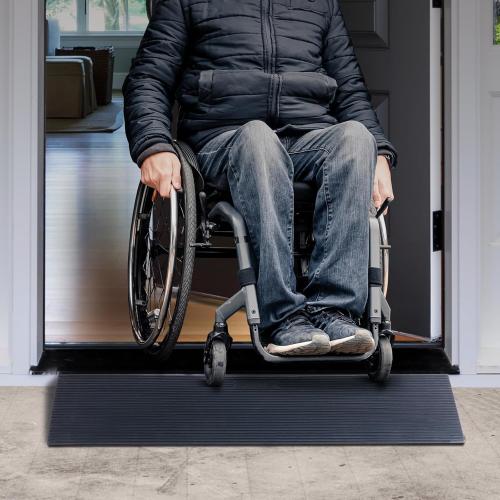 VEVOR 1.6 Rise Cuttable Threshold Ramp for Doorways, 35.4 Wide Natural Rubber Wheelchair Ramp, Non-Slip Solid Rubber Ramp with Double-Sided Tape for Doorways,Driveways,Bathroom,Smooth Tile