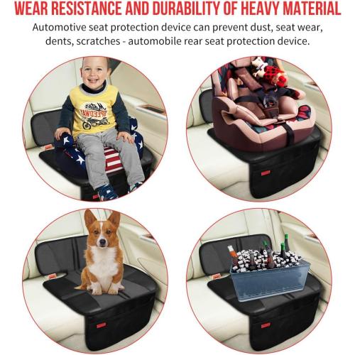 Kaiphy Car Seat Protector - Seat Protection Mat - Thick Padding - Durable, Waterproof Fabric, Leather Reinforced Corners & 3 Pockets for Handy Storage Black