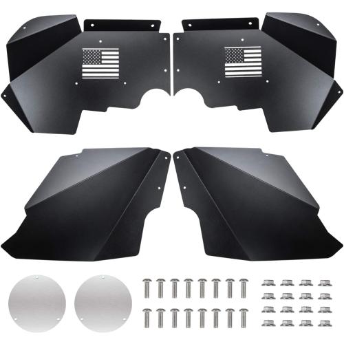 Front and Rear Aluminum Inner Fender Liner Set Compatible with 2007-2018 Wrangler JK JKU, US Flag Pattern, Great Fitting&Easy to Install, JK Accessories, Black 4PCS
