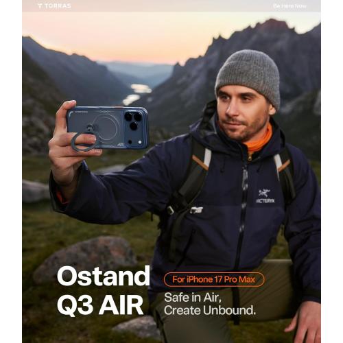 TORRAS Ostand Q3 Air for iPhone 17 Pro Max Case with 360 Magnetic Stand, Fit for MagSafe, Mil-Grade Drop Tested, Camera Control Button, Shockproof Phone Case for iPhone 17 Pro Max 6.9, Midnight Blue