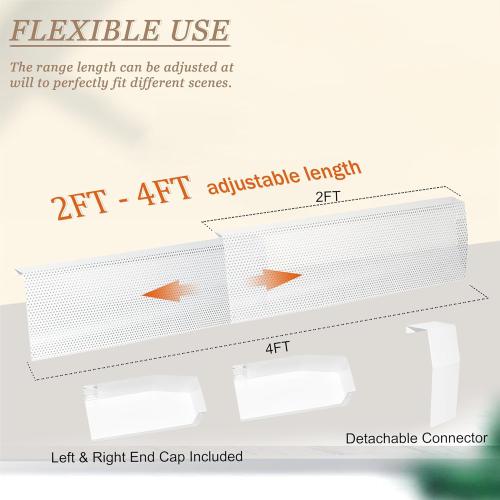 Baseboard Heater Cover, 2FT-4FT Retractable Galvanized Steel Easy Slip-On Baseboard Heater Cover, with Left and Right End Covers, Suitable for Bathroom and Hydronic Home Heating Systems