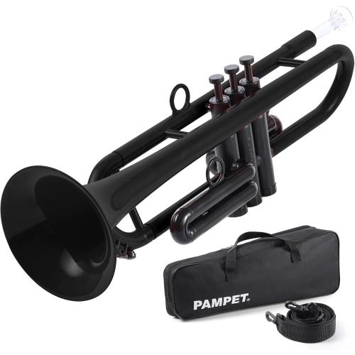 PAMPET Professional Plastic Bb Trumpet Standard Trumpet Set for Student Beginner With 7C Mouthpiece and 3C Mouthpiece, Bb Trumpet Instrument, Black,